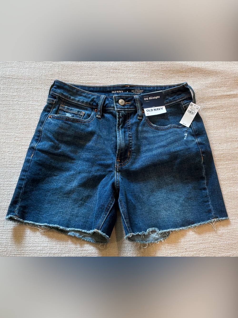 Old Navy Dark Blue High-Rise Frayed Hem Jean Shorts - Size 4